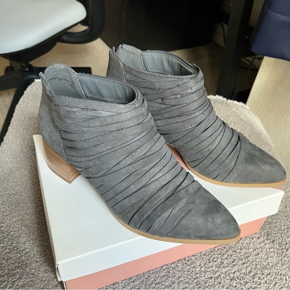 Dark Grey Suede Booties 9.5